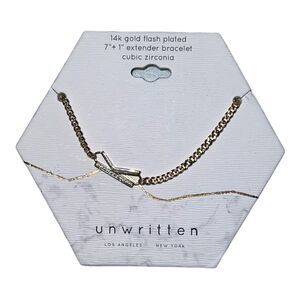 Unwritten Cubic Zirconia Initial Link Bracelet 14K Gold Plated "K" NWT